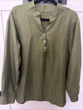 Women's Olive Green Band Collar Shirt